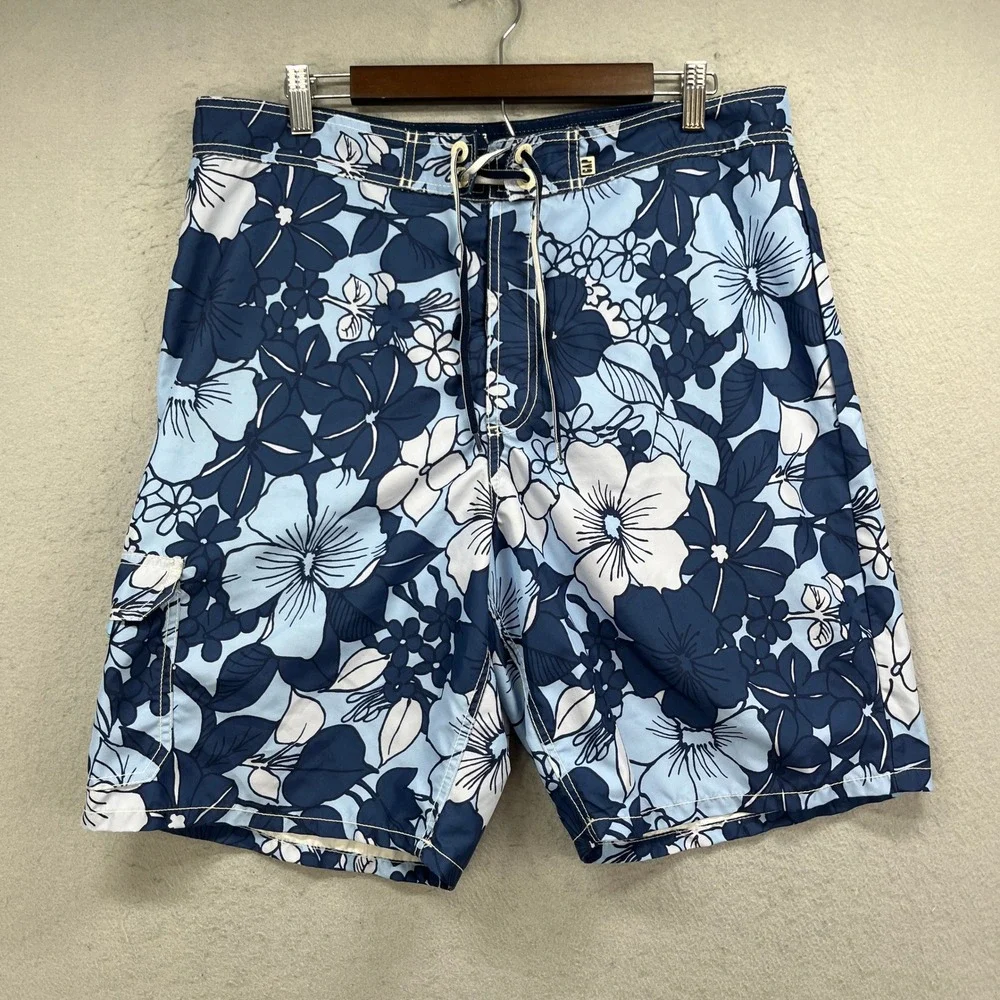 GAP Board Shorts Men 36 Blue Floral Hibiscus Tropical Surf Beachwear Vacation